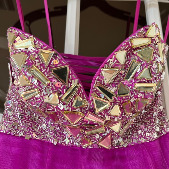 Pink Metallic Toole Corset Cocktail Dress - Picture 2 of 8